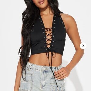 Fashion Nova Black Lace-Up Crop Top